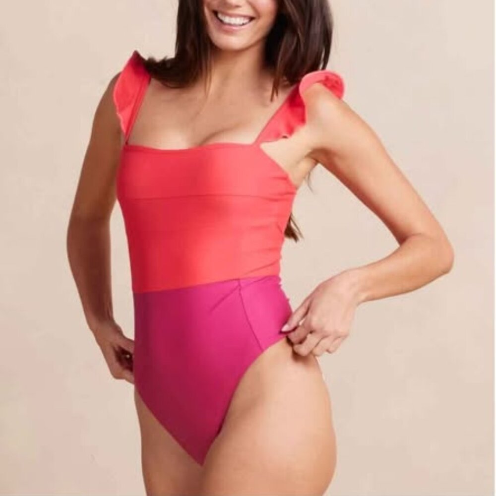 Summersalt swimsuit size 12 ruffle Oasis Spritz. Raspberry/orange color